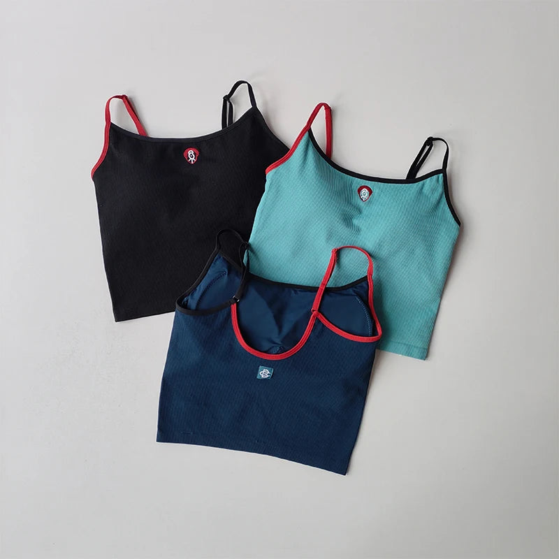 Sports Underwear Yoga Suit Thin Shoulder Suspender Women's One-piece Cup Fixed Chest Pad Top Summer Fitness Vest Bra