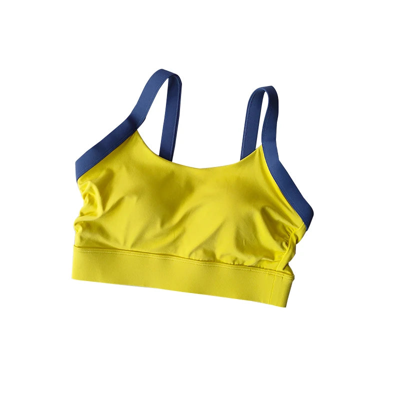 Color Blocking Cross Back Integrated Cup Sports Bra High-strength Shock-absorbing Bag Side Breasts Fitness Bra Yoga Tank Top