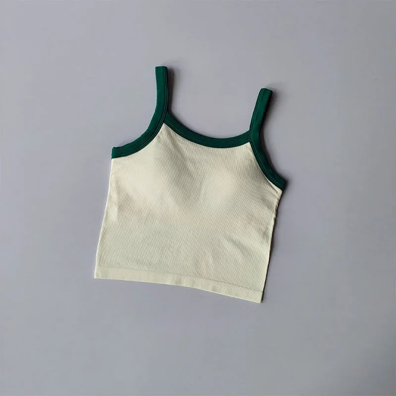 Color Blocking Suspender Fixed and Integrated Gathering Sports Bra Women Running Fitness Bra Training Speed Drying Yoga Suit Top
