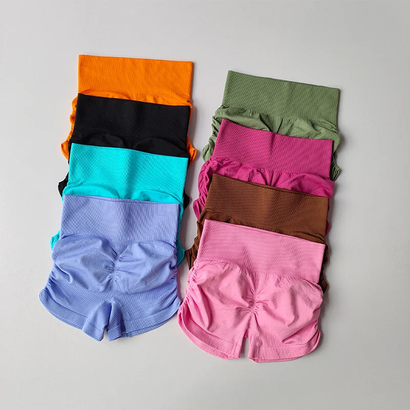 Slim Buttocks with Pleated Sexy Shorts High Waist Peach Buttocks Quick-drying Tight Running Fitness  Sports Bras Thread Shorts