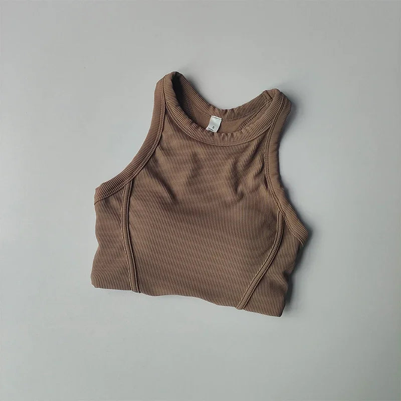 Fixed One Piece Racerback Yoga Tank Top Women's Fitness Quick Dry Fitness Bra Running Sleeveless Yoga Suit for External Wear