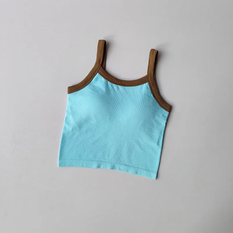 Color Blocking Suspender Fixed and Integrated Gathering Sports Bra Women Running Fitness Bra Training Speed Drying Yoga Suit Top