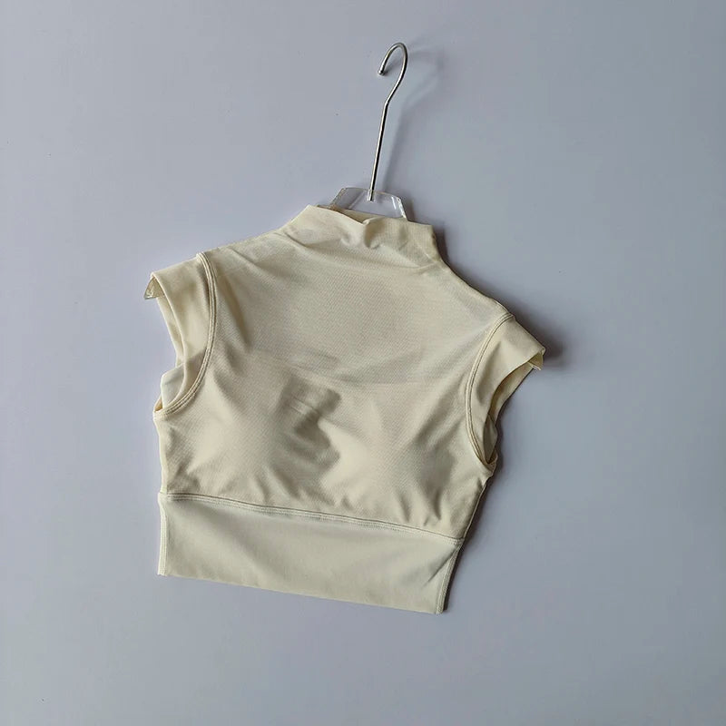Mesh Integrated Cup Flying Sleeve Short Sleeve Anti-wrinkle Sports Yoga Fitness Comfort Chest Pad Wear-free Bra Suspender Top