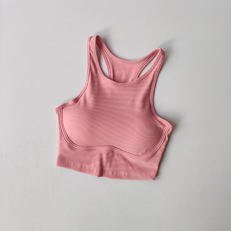 High-intensity Fitness Sports Bra for Women with Side Breasts Shock-proof Hollow Back Threaded Tight Vest Style Bra Wear Outside