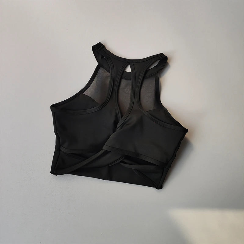 Sexy Mesh Chest Pad Yoga Suit Vest Women Running Beauty Back Gathering Sport Underwear Quick Dry Fitness Clothes Outside Wearing