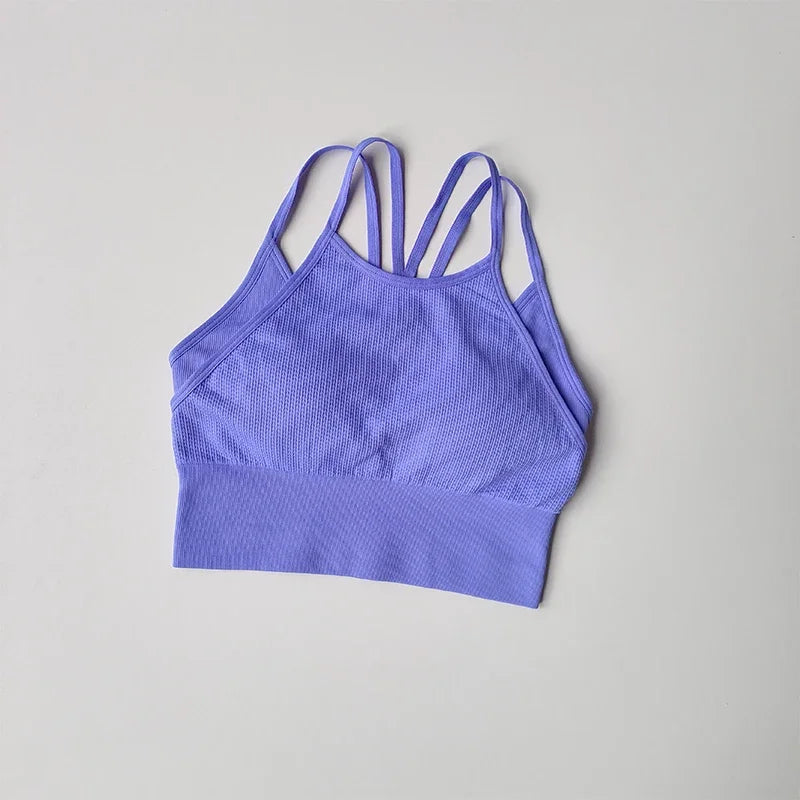 High Strength Thin Belt Fake Two-piece Yoga Vest Integrated Sports Bra Women's Shockproof Quick Drying Running Fitness Bra