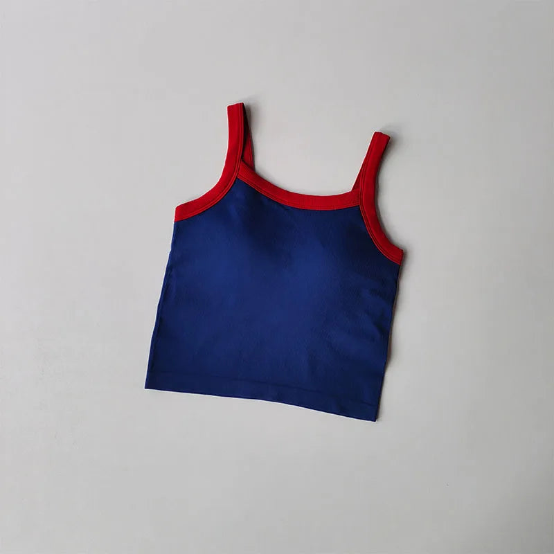 Color Blocking Suspender Fixed and Integrated Gathering Sports Bra Women Running Fitness Bra Training Speed Drying Yoga Suit Top