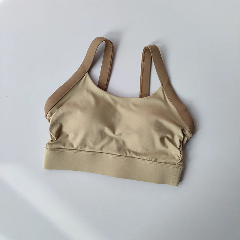 Color Blocking Cross Back Integrated Cup Sports Bra High-strength Shock-absorbing Bag Side Breasts Fitness Bra Yoga Tank Top