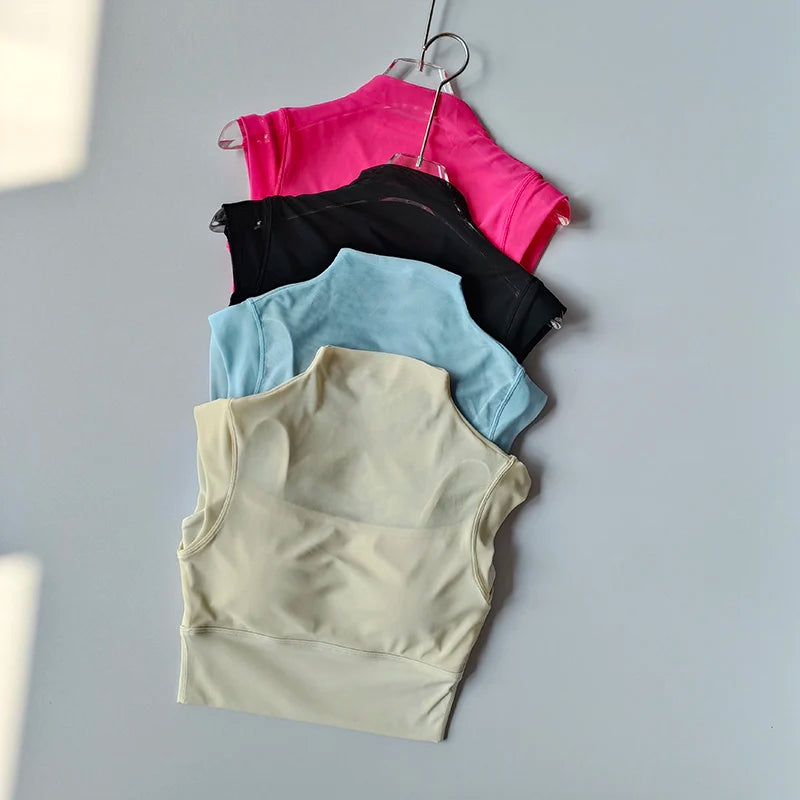 Sexy Mesh Sports Vest Yoga Suit for Women Running Tops Shirts Fast Drying Fixed Chest Pad Training Pilates Body Suit Summer
