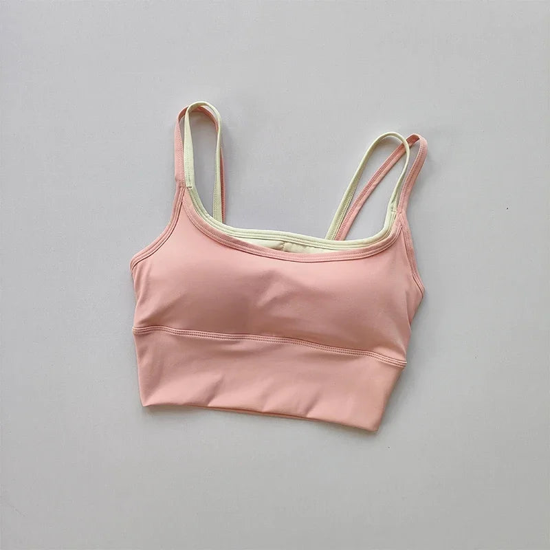 Sports Bra Women Summer Shock-absorbing Gathering Double Breast Strap Yoga Vest Quick Drying Anti Sagging Shaping Fitness Bra
