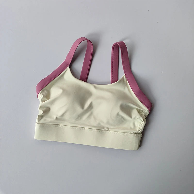 Color Blocking Cross Back Integrated Cup Sports Bra High-strength Shock-absorbing Bag Side Breasts Fitness Bra Yoga Tank Top