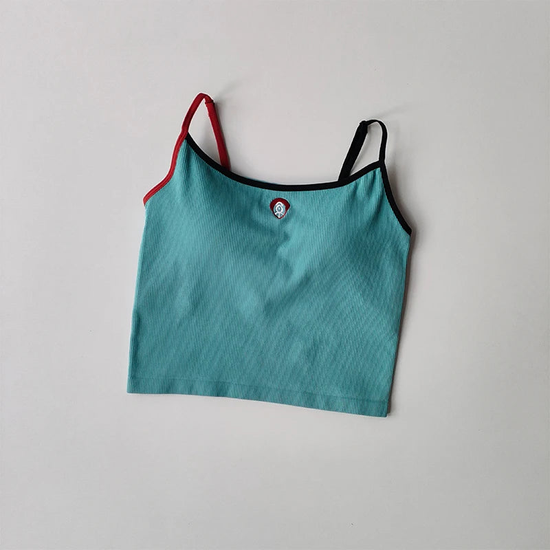 Sports Underwear Yoga Suit Thin Shoulder Suspender Women's One-piece Cup Fixed Chest Pad Top Summer Fitness Vest Bra