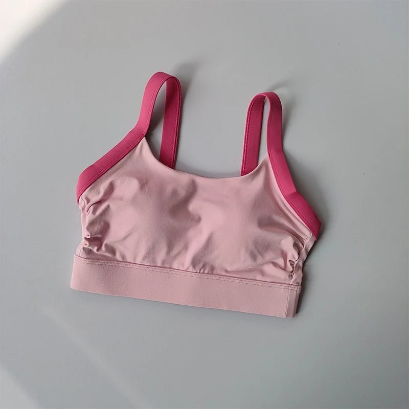 Color Blocking Cross Back Integrated Cup Sports Bra High-strength Shock-absorbing Bag Side Breasts Fitness Bra Yoga Tank Top