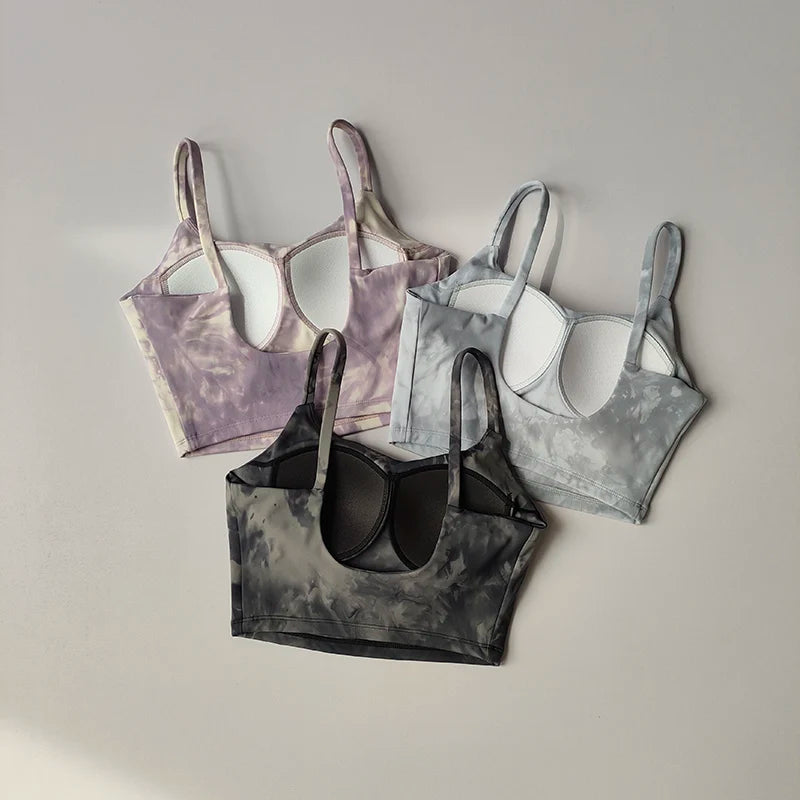 Tie-dye Sports Underwear Women Gather to Run Shock-proof Yoga Fitness Bra Outside Wearing Beautiful Back Straps Pilates Vest