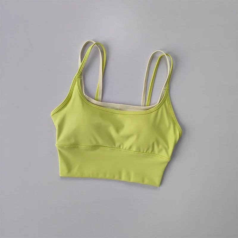 Sports Bra Women Summer Shock-absorbing Gathering Double Breast Strap Yoga Vest Quick Drying Anti Sagging Shaping Fitness Bra