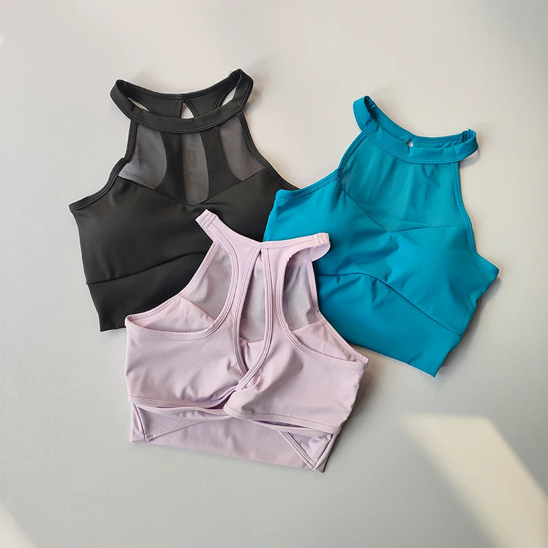 Sexy Mesh Chest Pad Yoga Suit Vest Women Running Beauty Back Gathering Sport Underwear Quick Dry Fitness Clothes Outside Wearing