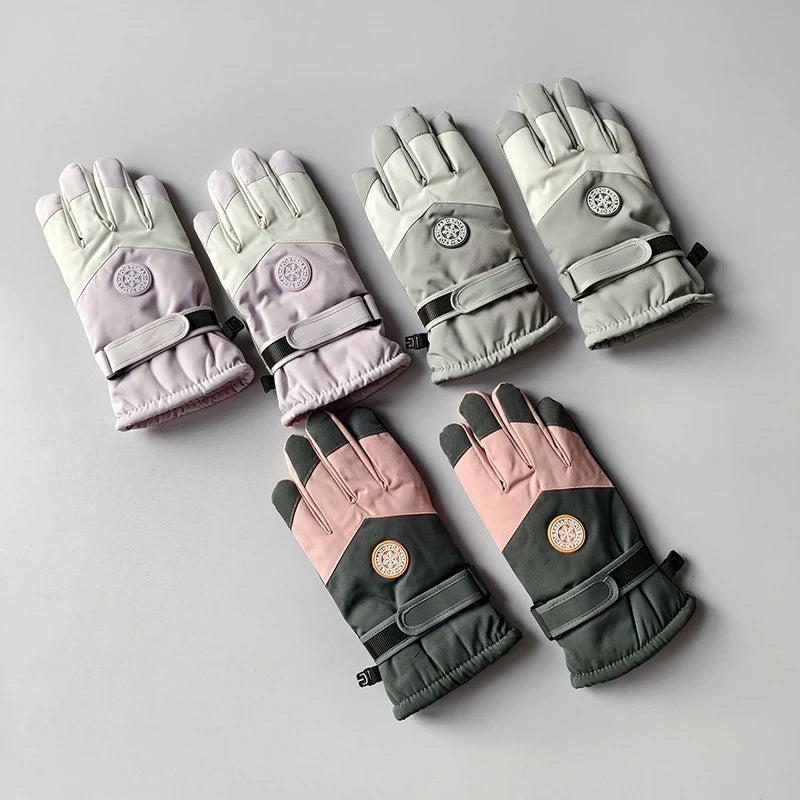 Ski Gloves Women Winter Touch Screen Waterproof and Thickened Cotton Warm and Windproof Outdoor Sports Cycling Cold Protection