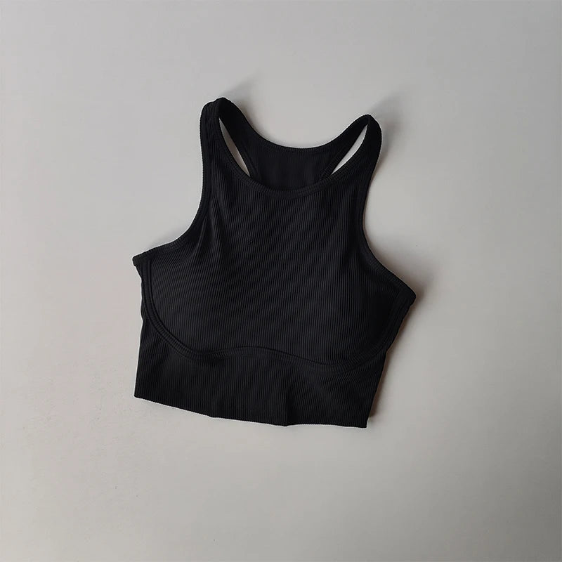 High-intensity Fitness Sports Bra for Women with Side Breasts Shock-proof Hollow Back Threaded Tight Vest Style Bra Wear Outside