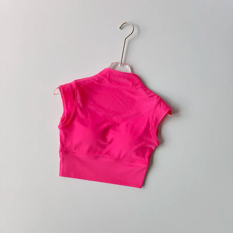 Mesh Integrated Cup Flying Sleeve Short Sleeve Anti-wrinkle Sports Yoga Fitness Comfort Chest Pad Wear-free Bra Suspender Top